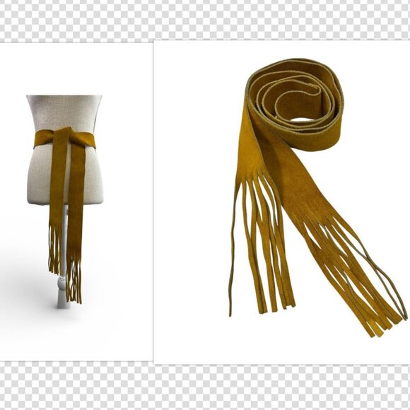 Suede Leather Wrap Sash Tie Belt Fringe Mustard Yellow One Size Boho Festival main image 4